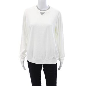 Clu TOO Women's Round Long Sleeves Mesh Inlet Blouse White Size S